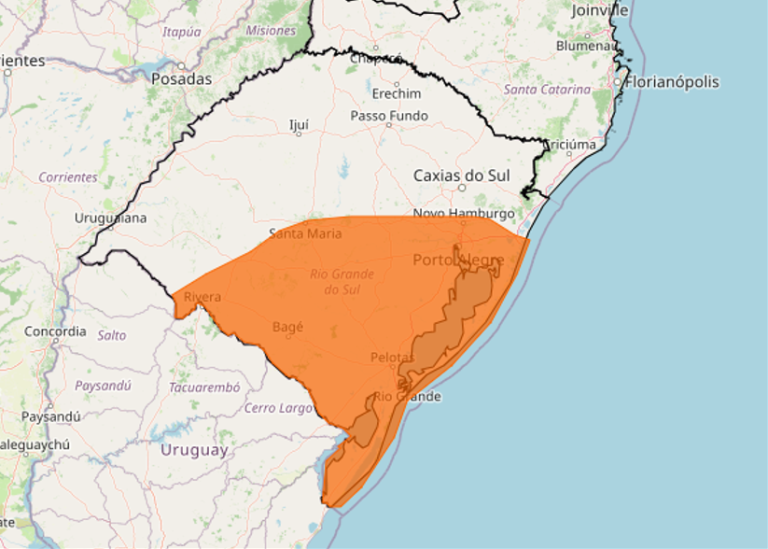 Alerta laranja do Inmet sinaliza tempestades no Rio Grande do Sul para quinta-feira (27)